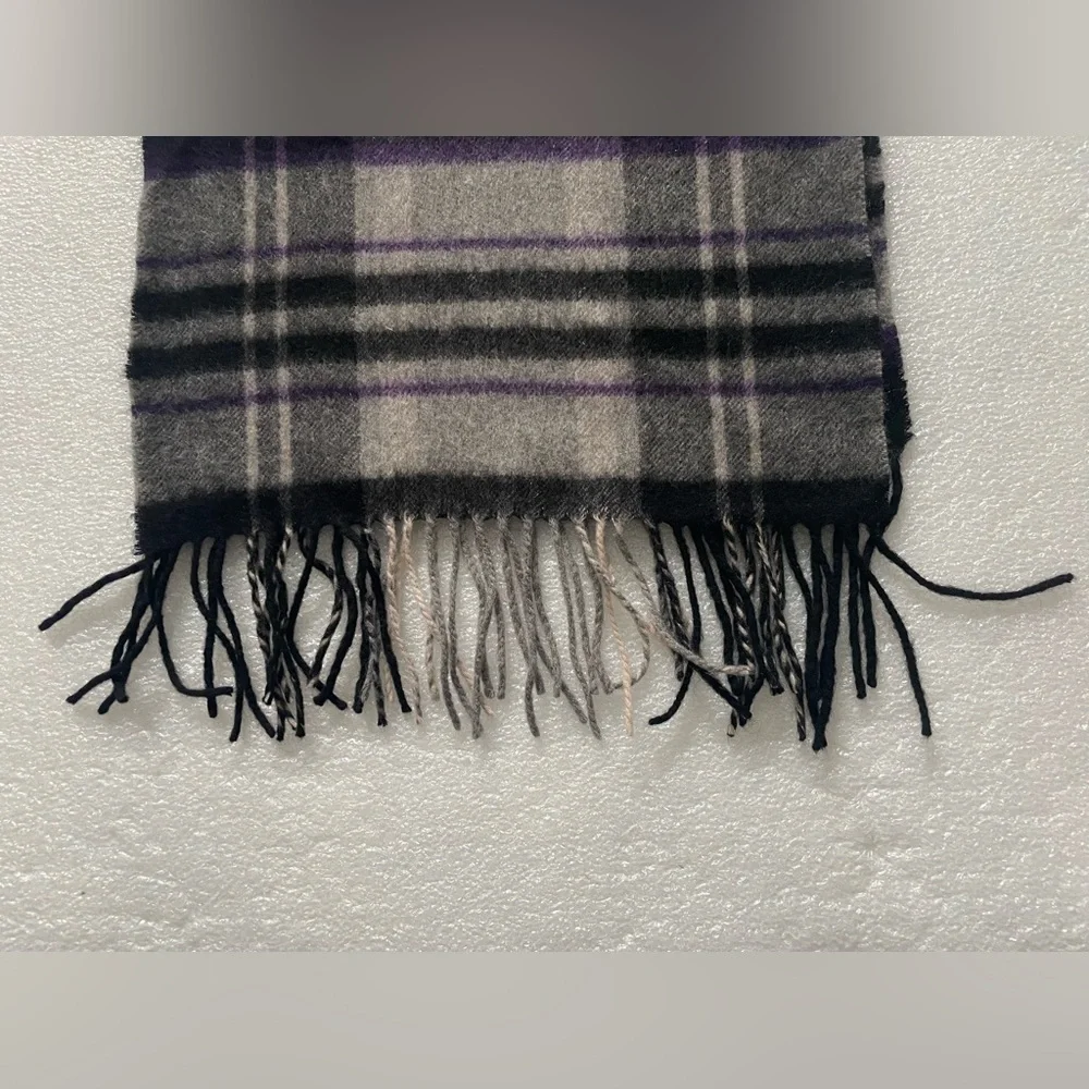 Burberry Pattern Scarf Women Warm Cashmere Wool Size 68x11.75 Shawl Cape Purple - Picture 2 of 3